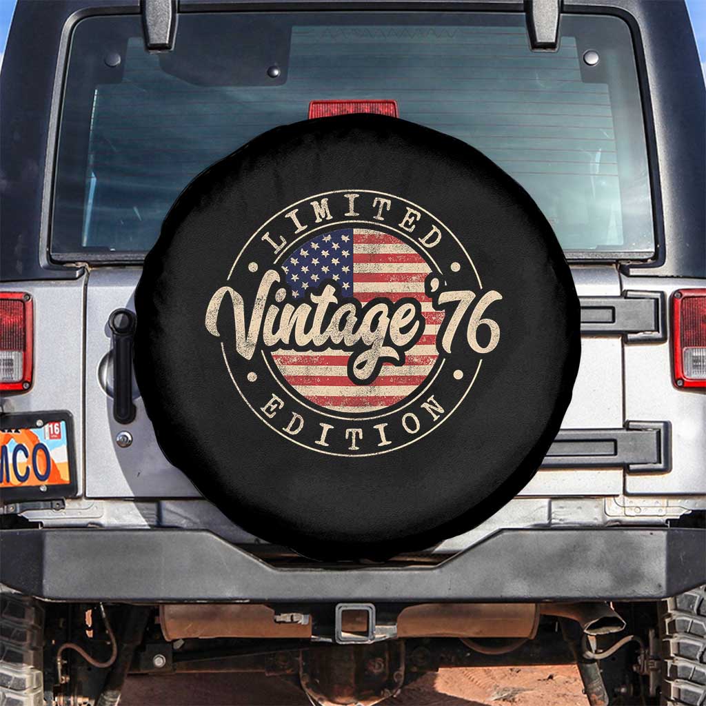 Vintage 1976 Stamp Spare Tire Cover Funny 50th Birthday USA Flag 50 Year Old Bday TS10 No hole Black Print Your Wear