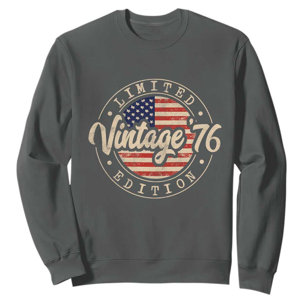 Vintage 1976 Stamp Sweatshirt Funny 50th Birthday USA Flag 50 Year Old Bday TS10 Dark Heather Print Your Wear