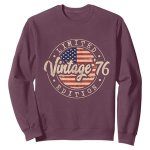 Vintage 1976 Stamp Sweatshirt Funny 50th Birthday USA Flag 50 Year Old Bday TS10 Maroon Print Your Wear