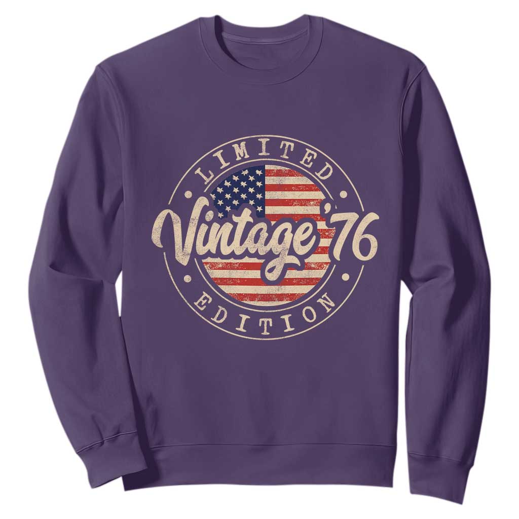 Vintage 1976 Stamp Sweatshirt Funny 50th Birthday USA Flag 50 Year Old Bday TS10 Purple Print Your Wear