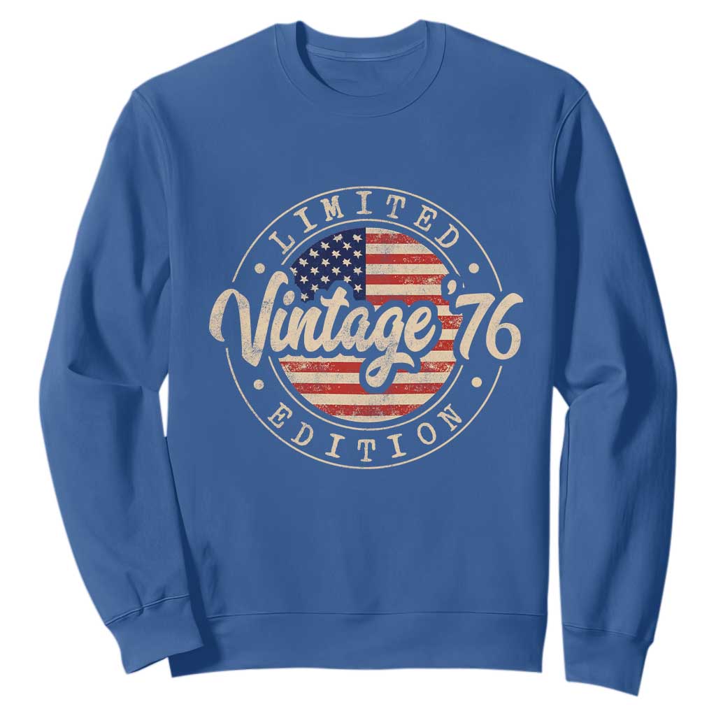Vintage 1976 Stamp Sweatshirt Funny 50th Birthday USA Flag 50 Year Old Bday TS10 Royal Blue Print Your Wear