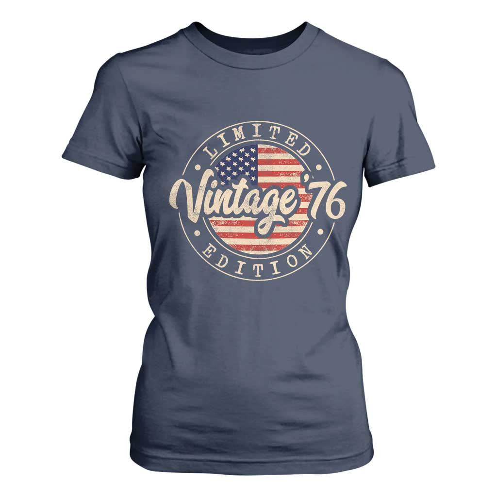 Vintage 1976 Stamp T Shirt For Women Funny 50th Birthday USA Flag 50 Year Old Bday TS10 Navy Print Your Wear