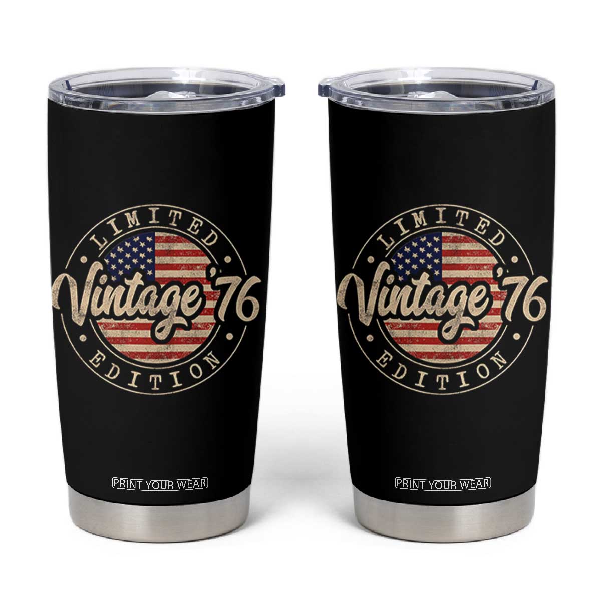 Vintage 1976 Stamp Tumbler Cup Funny 50th Birthday USA Flag 50 Year Old Bday TS10 Black Print Your Wear