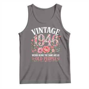 80th Birthday Gifts For Her Tank Top Floral 1946 Weird Being The Same Age As Old People TS10 Deep Heather Print Your Wear