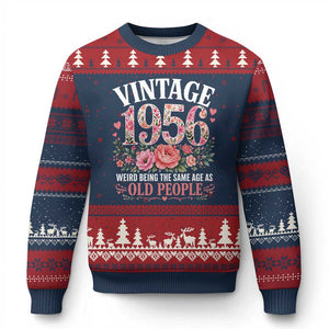 70th Birthday Gifts For Her Ugly Christmas Sweater Floral 1956 Weird Being The Same Age As Old People TS10 Navy Red Print Your Wear