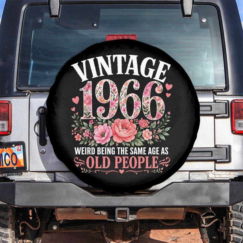 60th Birthday Gifts For Her Spare Tire Cover Floral 1966 Weird Being The Same Age As Old People TS10 No hole Black Print Your Wear