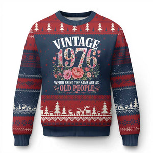 50th Birthday Gifts For Her Ugly Christmas Sweater Floral 1976 Weird Being The Same Age As Old People TS10 Navy Red Print Your Wear