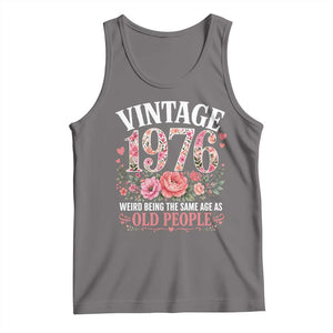 50th Birthday Gifts For Her Tank Top Floral 1976 Weird Being The Same Age As Old People TS10 Deep Heather Print Your Wear