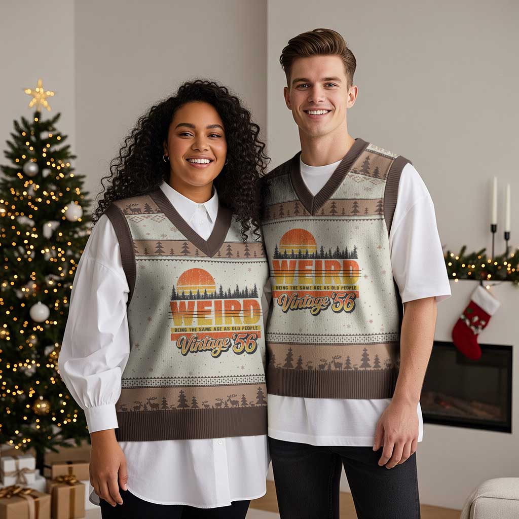 Funny 70th Birthday V-Neck Knit Sweater Vest Retro 1956 Weird Being The Same Age As Old People TS10 Mocha Mousse Print Your Wear