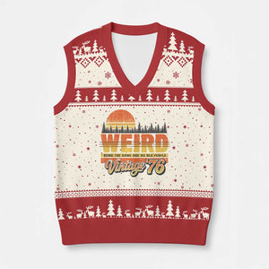 Funny 50th Birthday V-Neck Knit Sweater Vest Retro 1976 Weird Being The Same Age As Old People TS10 Beige Red Print Your Wear