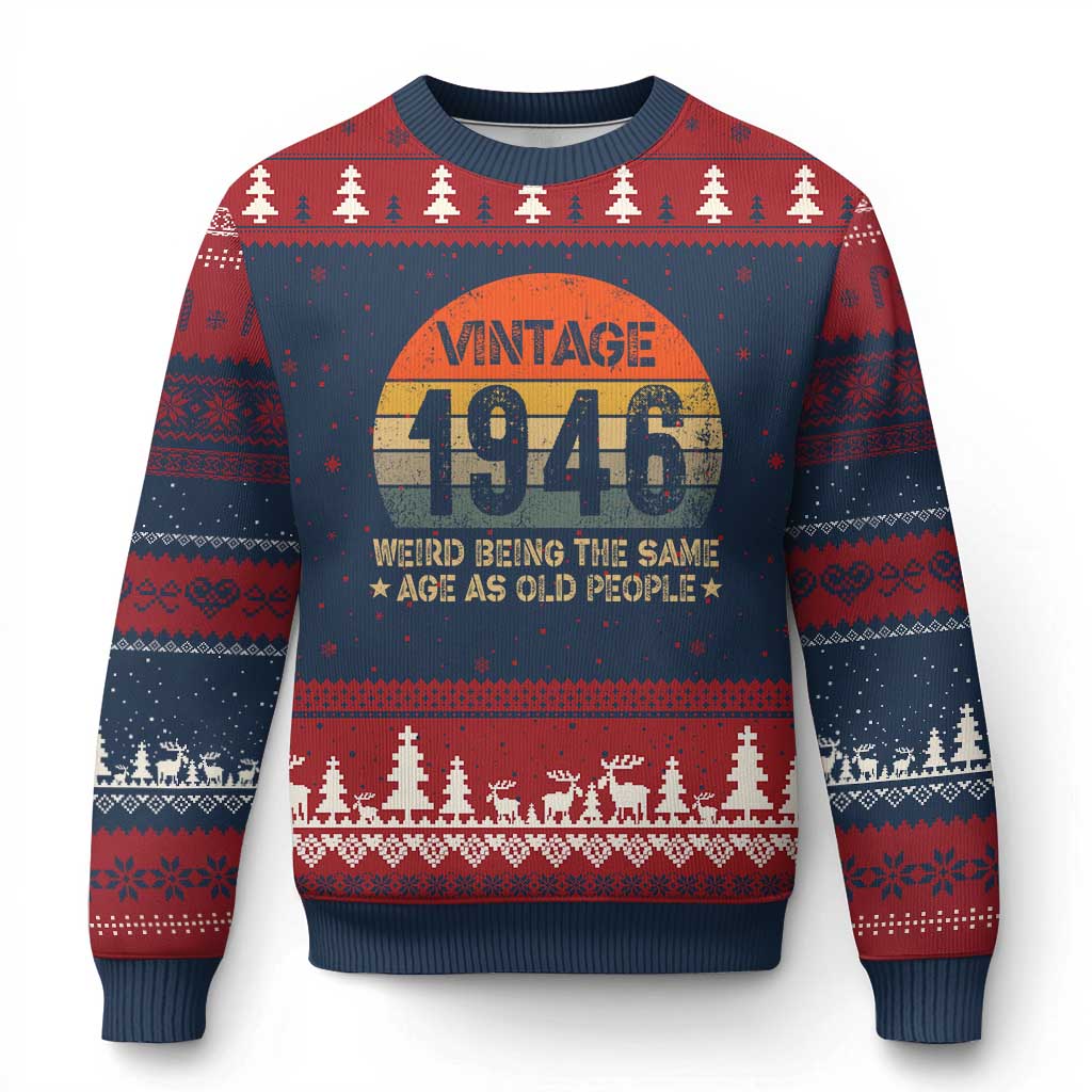 80th Birthday Ugly Christmas Sweater Retro 1946 Weird Being The Same Age As Old People TS10 Navy Red Print Your Wear