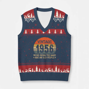 70th Birthday V-Neck Knit Sweater Vest Retro 1956 Weird Being The Same Age As Old People TS10 Navy Red Print Your Wear