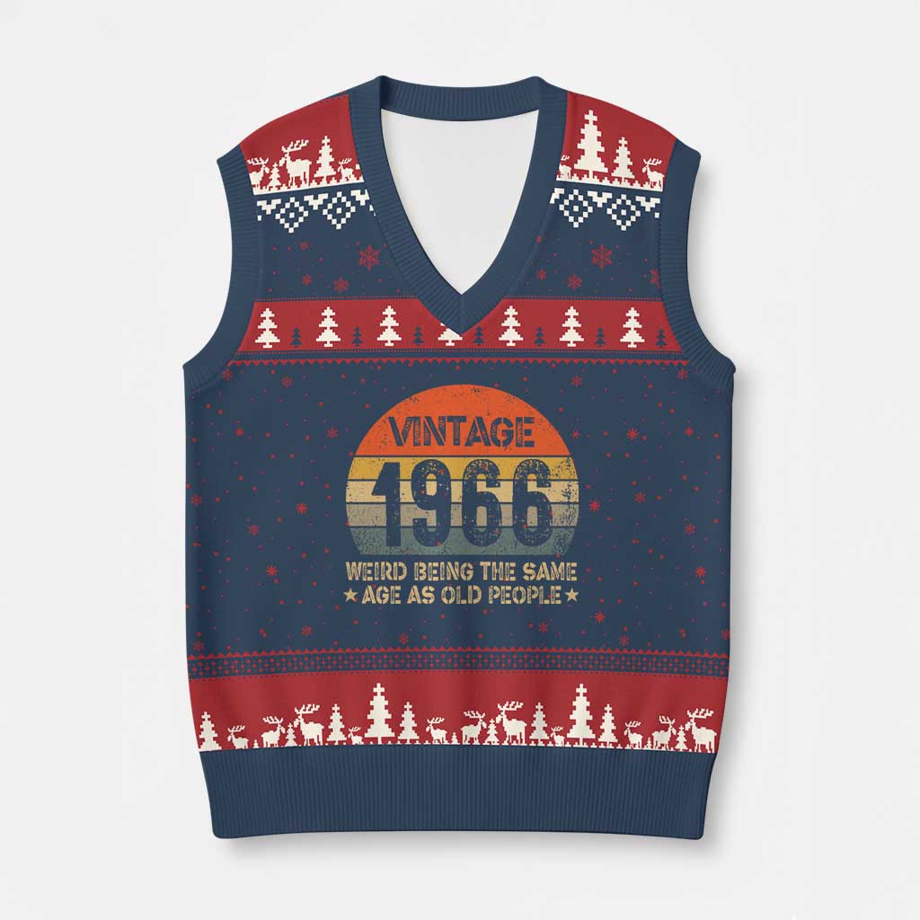 60th Birthday V-Neck Knit Sweater Vest Retro 1966 Weird Being The Same Age As Old People TS10 Navy Red Print Your Wear