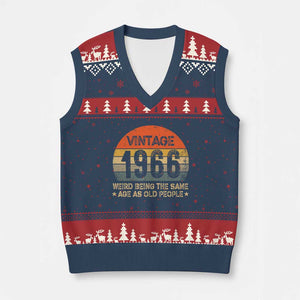 60th Birthday V-Neck Knit Sweater Vest Retro 1966 Weird Being The Same Age As Old People TS10 Navy Red Print Your Wear