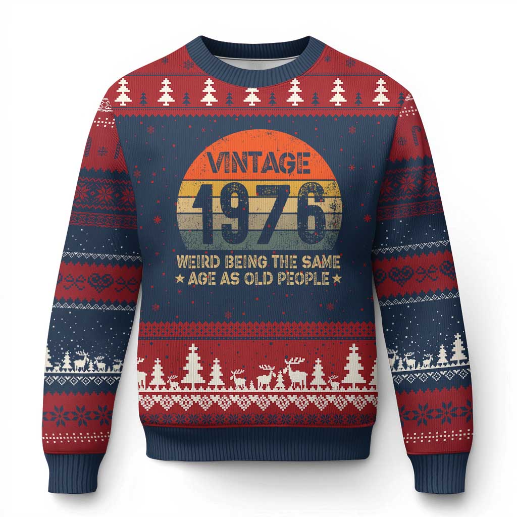 50th Birthday Ugly Christmas Sweater Retro 1976 Weird Being The Same Age As Old People TS10 Navy Red Print Your Wear