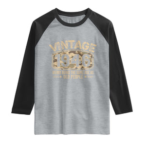 80th Birthday Gift For Men Raglan Shirt Retro Camo 1946 Weird Being The Same Age As Old People TS10 Heather Gray Black Print Your Wear