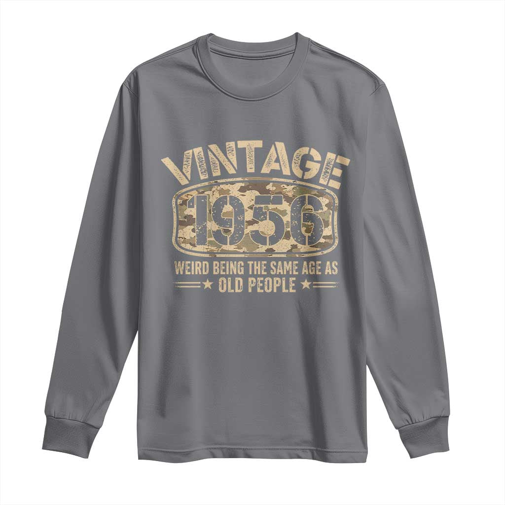 70th Birthday Gift For Men Long Sleeve Shirt Retro Camo 1956 Weird Being The Same Age As Old People TS10 Charcoal Print Your Wear