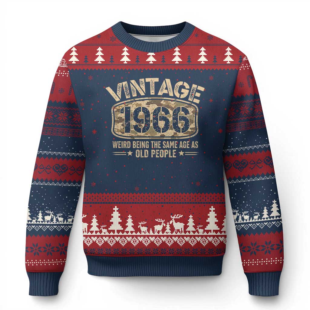 60th Birthday Gift For Men Ugly Christmas Sweater Retro Camo 1966 Weird Being The Same Age As Old People TS10 Navy Red Print Your Wear