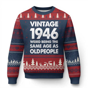 Funny 80th Birthday Ugly Christmas Sweater Turning 80 Year Old Gifts Weird Being The Same Age As Old People TS10 Navy Red Print Your Wear