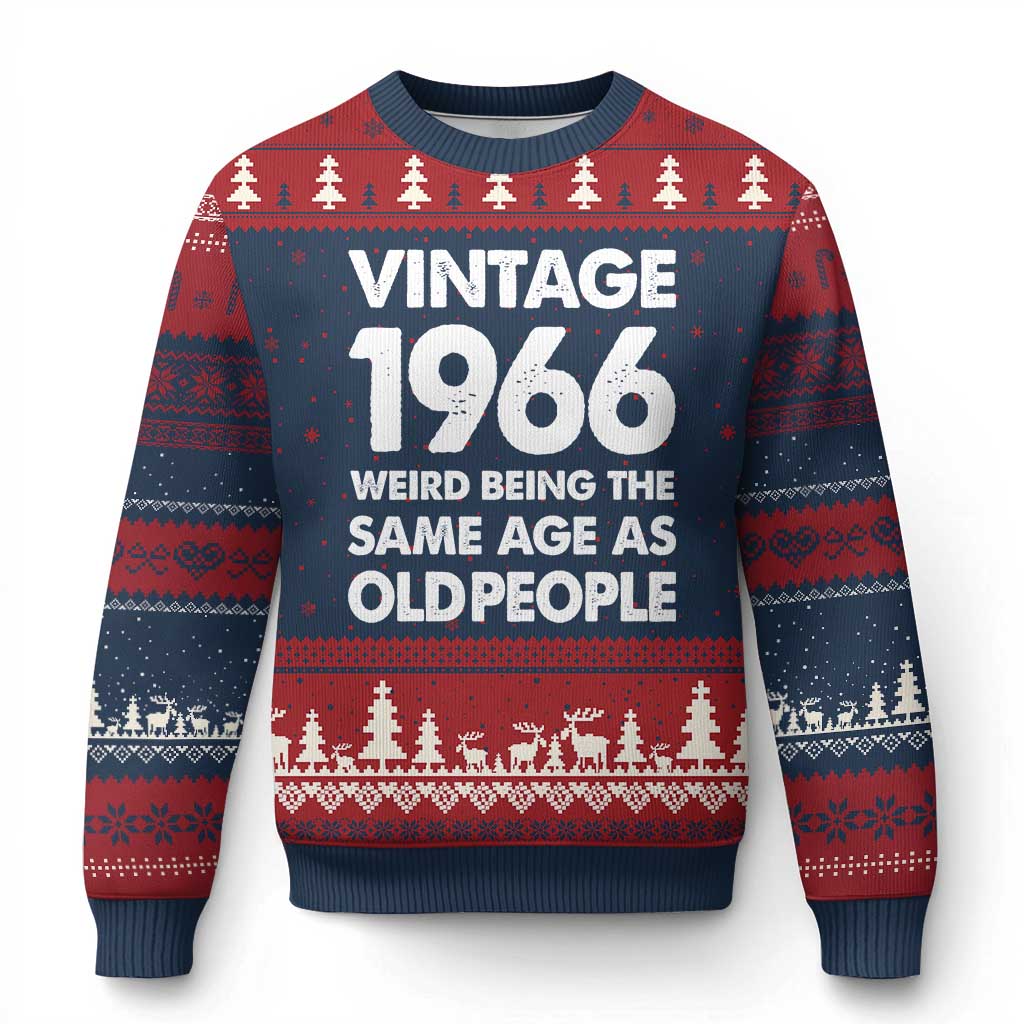 Funny 60th Birthday Ugly Christmas Sweater Turning 60 Year Old Gifts Weird Being The Same Age As Old People TS10 Navy Red Print Your Wear