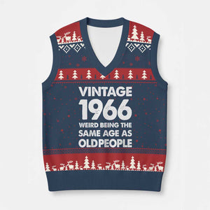 Funny 60th Birthday V-Neck Knit Sweater Vest Turning 60 Year Old Gifts Weird Being The Same Age As Old People TS10 Navy Red Print Your Wear
