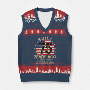 Funny 75th Birthday V-Neck Knit Sweater Vest Vintage US Flag Built 75 Years Ago Parts Original TS10 Navy Red Print Your Wear