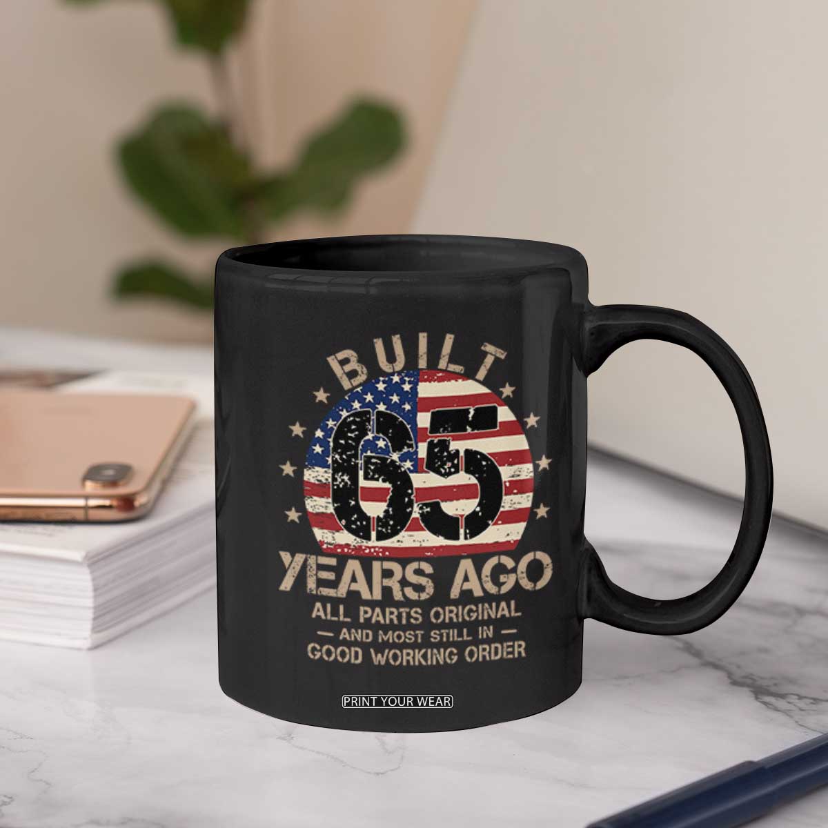 Funny 65th Birthday Coffee Mug Vintage US Flag Built 65 Years Ago Parts Original TS10 Print Your Wear
