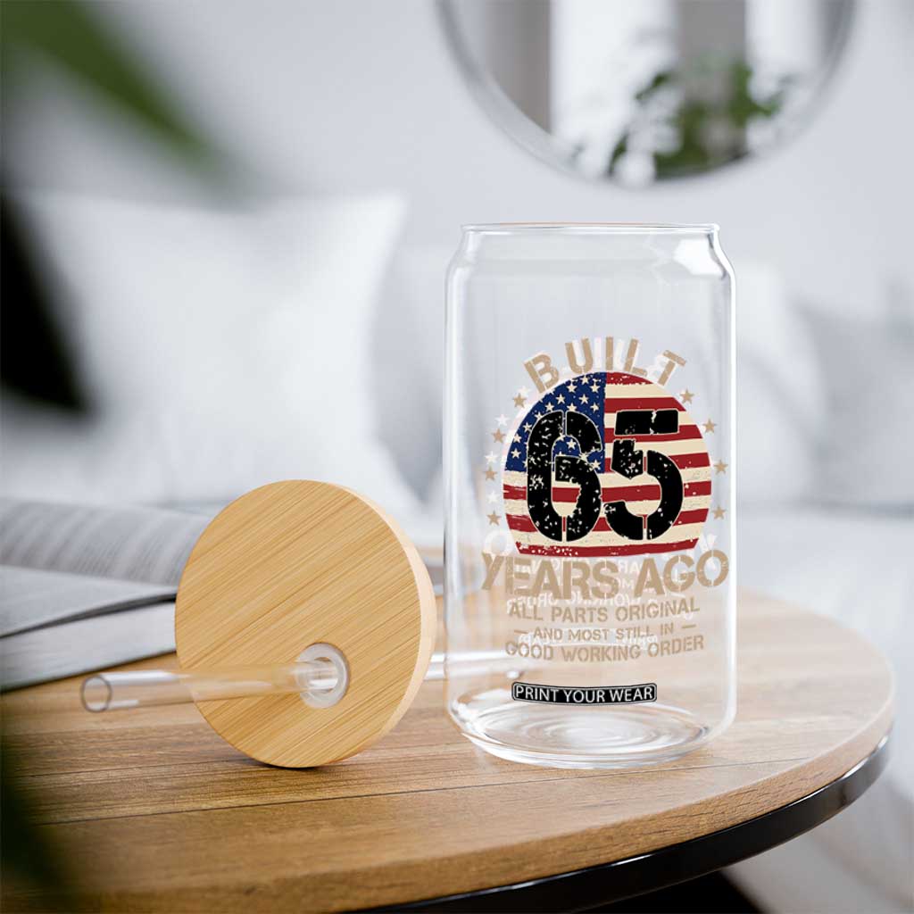 Funny 65th Birthday Glass Can Vintage US Flag Built 65 Years Ago Parts Original TS10 Print Your Wear