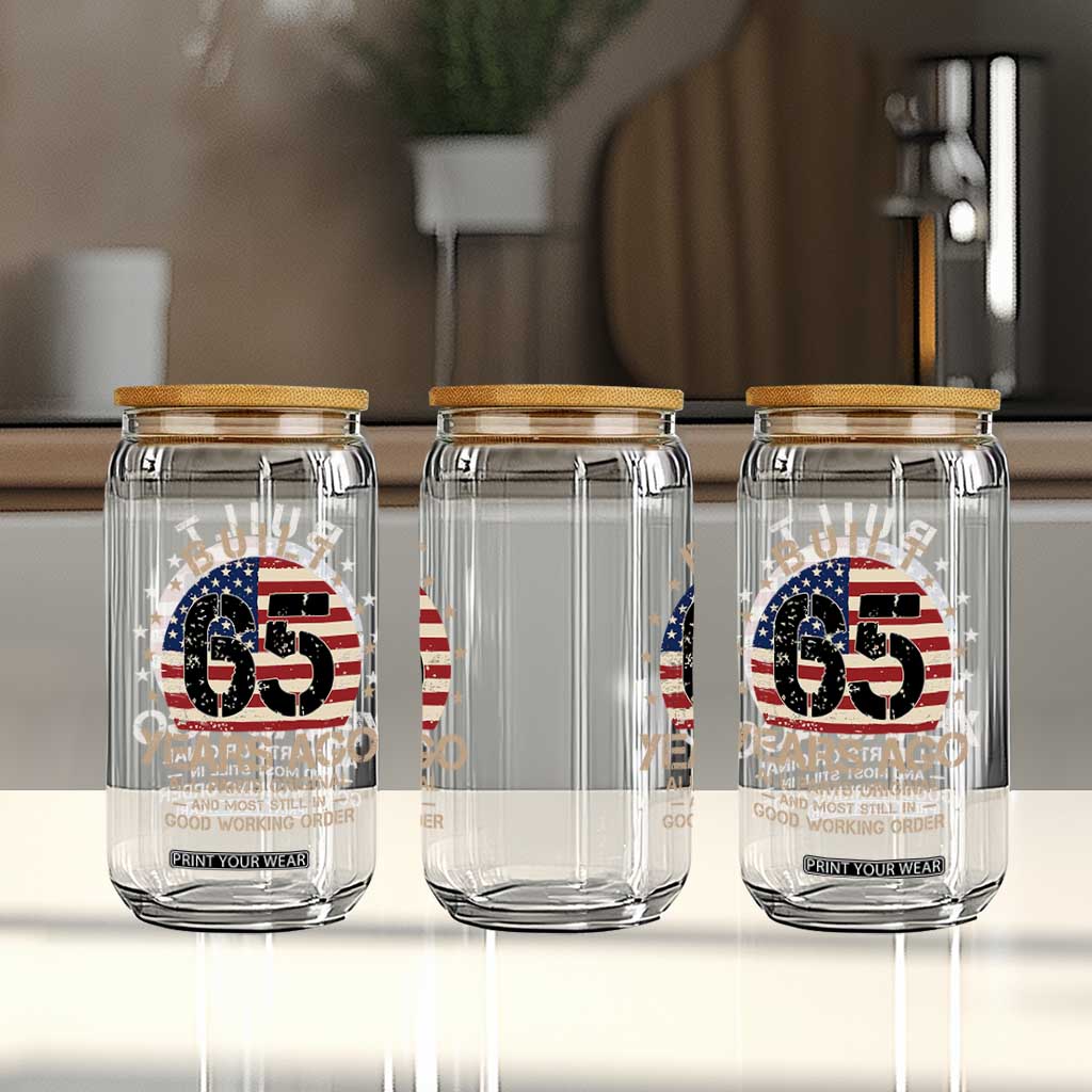 Funny 65th Birthday Glass Can Vintage US Flag Built 65 Years Ago Parts Original TS10 Print Your Wear