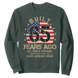 Funny 65th Birthday Sweatshirt Vintage US Flag Built 65 Years Ago Parts Original TS10 Dark Forest Green Print Your Wear