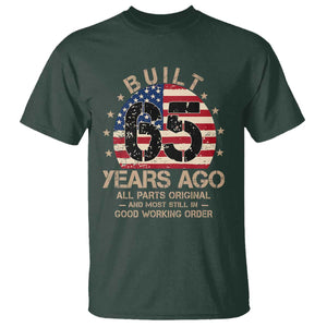 Funny 65th Birthday T Shirt Vintage US Flag Built 65 Years Ago Parts Original TS10 Dark Forest Green Print Your Wear
