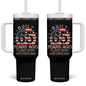 Funny 65th Birthday Tumbler With Handle Vintage US Flag Built 65 Years Ago Parts Original TS10 One Size: 40 oz Black Print Your Wear