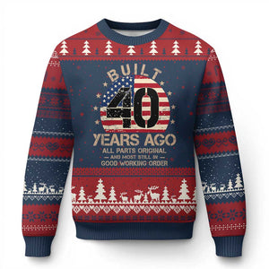 Funny 40th Birthday Ugly Christmas Sweater Vintage US Flag Built 40 Years Ago Parts Original TS10 Navy Red Print Your Wear