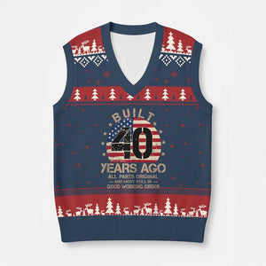 Funny 40th Birthday V-Neck Knit Sweater Vest Vintage US Flag Built 40 Years Ago Parts Original TS10 Navy Red Print Your Wear