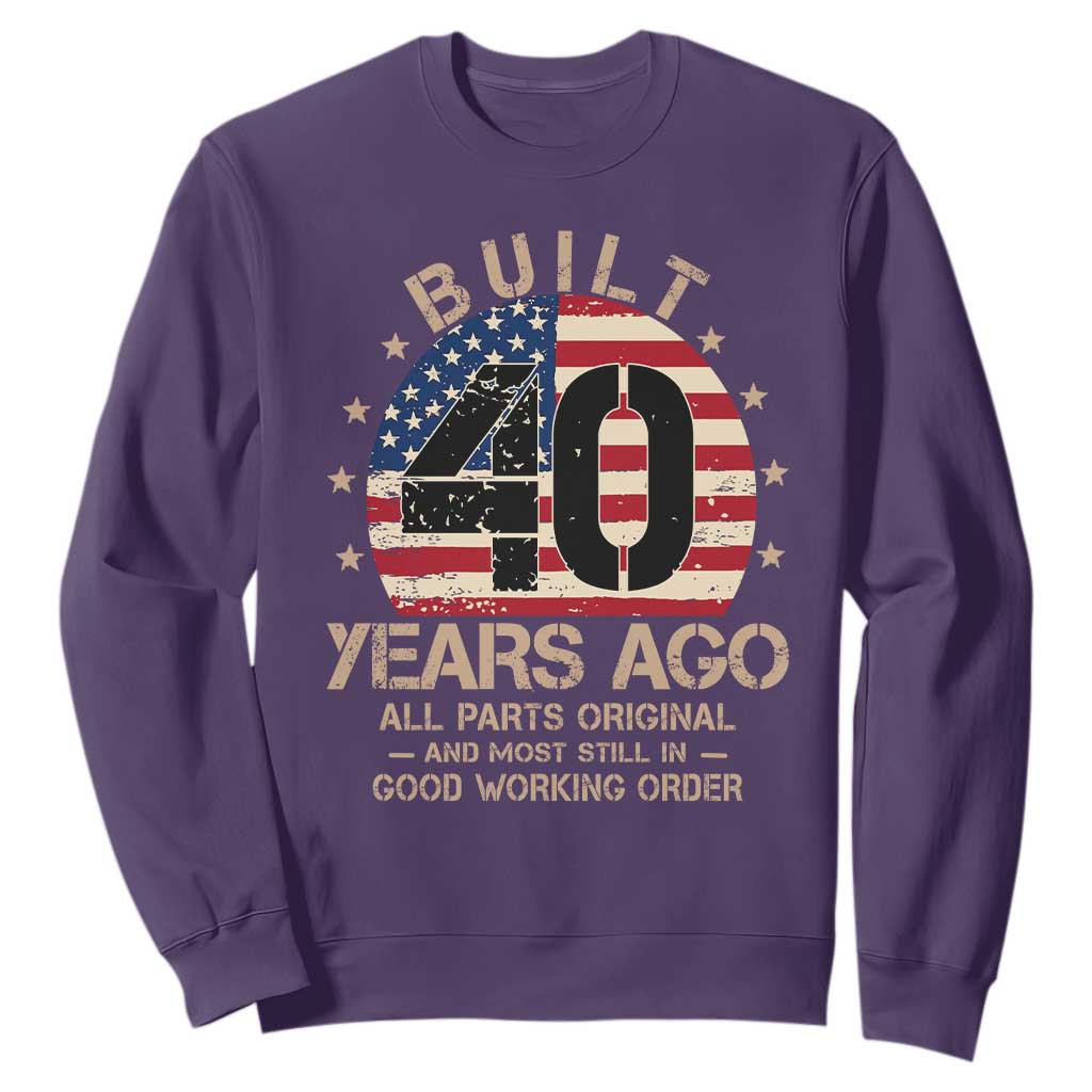 Funny 40th Birthday Sweatshirt Vintage US Flag Built 40 Years Ago Parts Original TS10 Purple Print Your Wear