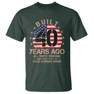 Funny 40th Birthday T Shirt Vintage US Flag Built 40 Years Ago Parts Original TS10 Dark Forest Green Print Your Wear