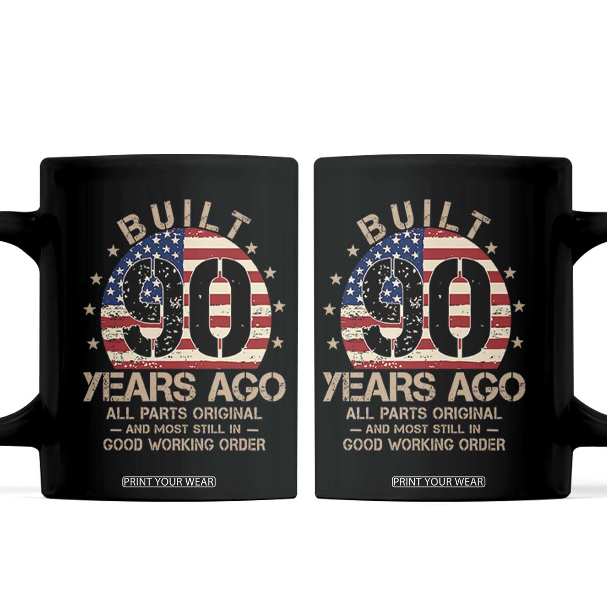 Funny 90th Birthday Coffee Mug Vintage US Flag Built 90 Years Ago Parts Original TS10 Black Print Your Wear