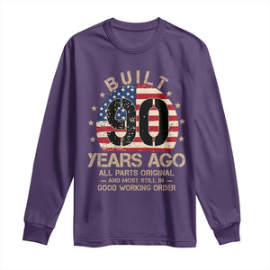 Funny 90th Birthday Long Sleeve Shirt Vintage US Flag Built 90 Years Ago Parts Original TS10 Purple Print Your Wear