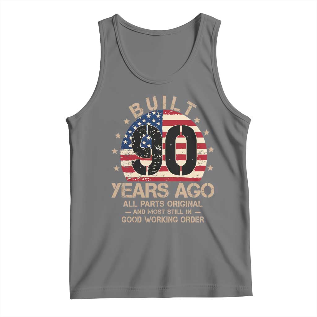 Funny 90th Birthday Tank Top Vintage US Flag Built 90 Years Ago Parts Original TS10 Black Heather Print Your Wear