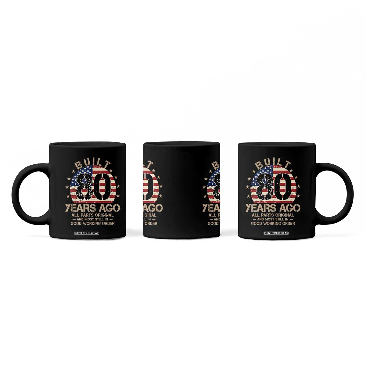 Funny 80th Birthday Coffee Mug Vintage US Flag Built 80 Years Ago Parts Original TS10 Print Your Wear