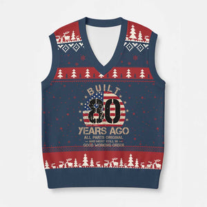 Funny 80th Birthday V-Neck Knit Sweater Vest Vintage US Flag Built 80 Years Ago Parts Original TS10 Navy Red Print Your Wear