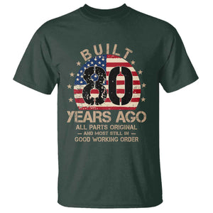 Funny 80th Birthday T Shirt Vintage US Flag Built 80 Years Ago Parts Original TS10 Dark Forest Green Print Your Wear