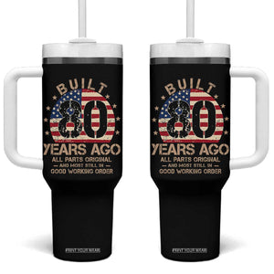 Funny 80th Birthday Tumbler With Handle Vintage US Flag Built 80 Years Ago Parts Original TS10 One Size: 40 oz Black Print Your Wear