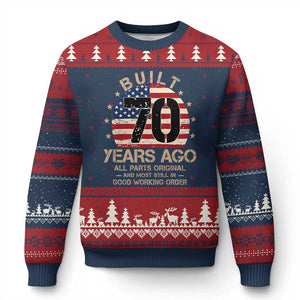 Funny 70th Birthday Ugly Christmas Sweater Vintage US Flag Built 70 Years Ago Parts Original TS10 Navy Red Print Your Wear