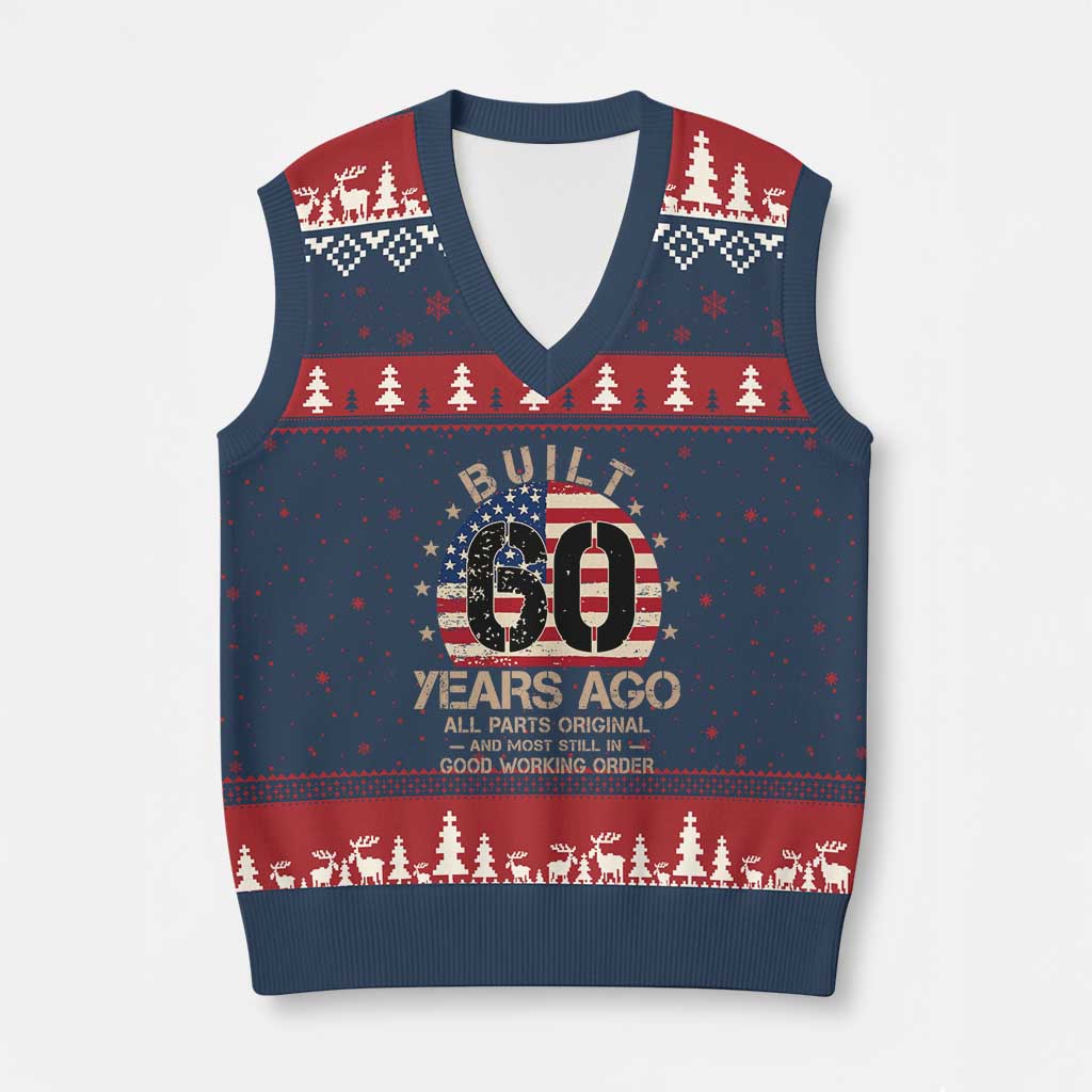 Funny 60th Birthday V-Neck Knit Sweater Vest Vintage US Flag Built 60 Years Ago Parts Original TS10 Navy Red Print Your Wear
