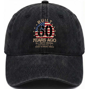 Funny 60th Birthday Washed Cotton Baseball Cap Vintage US Flag Built 60 Years Ago Parts Original TS10 Print Your Wear