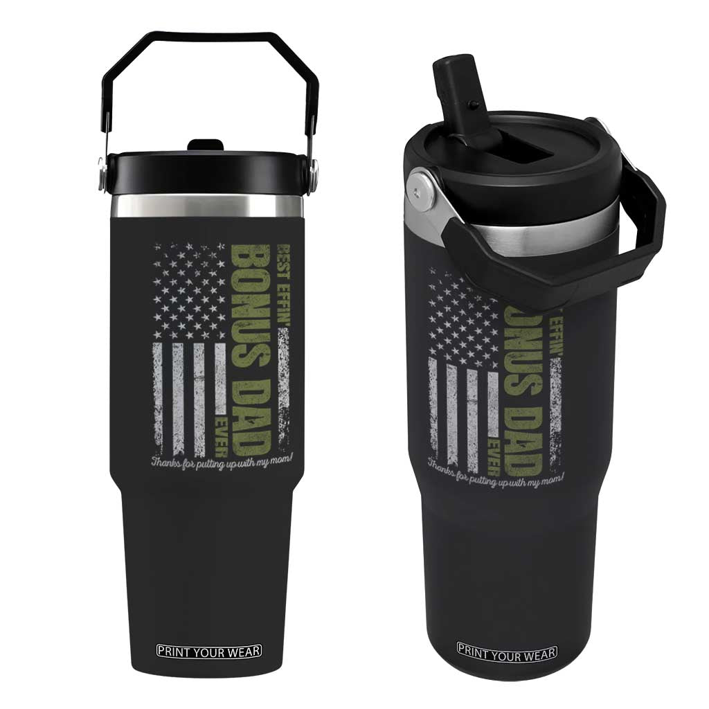 Best Effin Bonus Dad Ever Flip Straw Tumbler Vintage Step Dad American Flag TS10 One Size: 30 oz Black Print Your Wear
