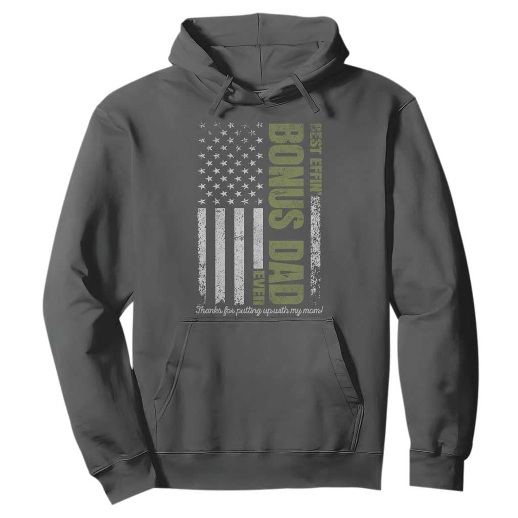 Best Effin Bonus Dad Ever Hoodie Vintage Step Dad American Flag TS10 Dark Heather Print Your Wear