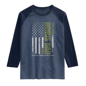 Best Effin Bonus Dad Ever Raglan Shirt Vintage Step Dad American Flag TS10 Heather Denim Navy Print Your Wear