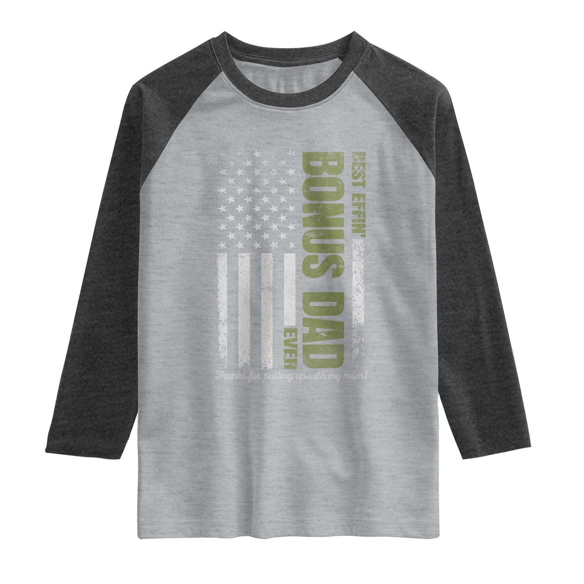 Best Effin Bonus Dad Ever Raglan Shirt Vintage Step Dad American Flag TS10 Heather Gray Heather Charcoal Print Your Wear
